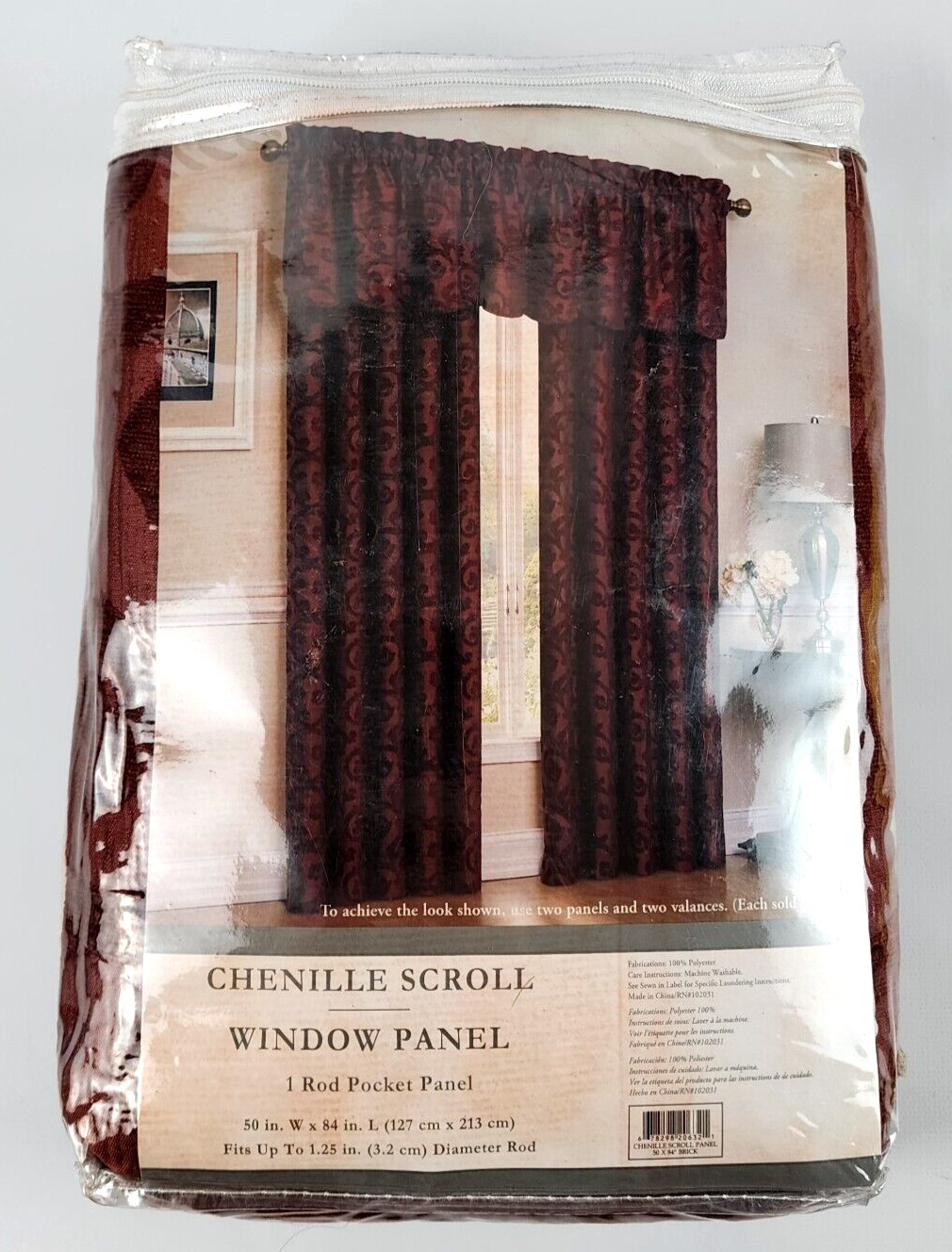 Chenille Scroll Window Panel One Rod Pocket Panel 50″ W x 84″ L