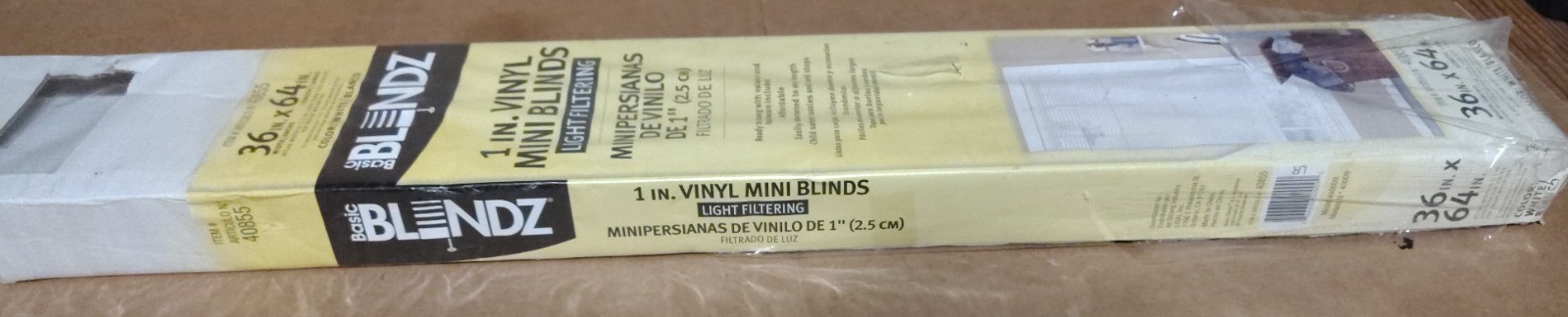Basic Blindz 1 in. Vinyl Window Mini Blind 36in x 64in White CORDED