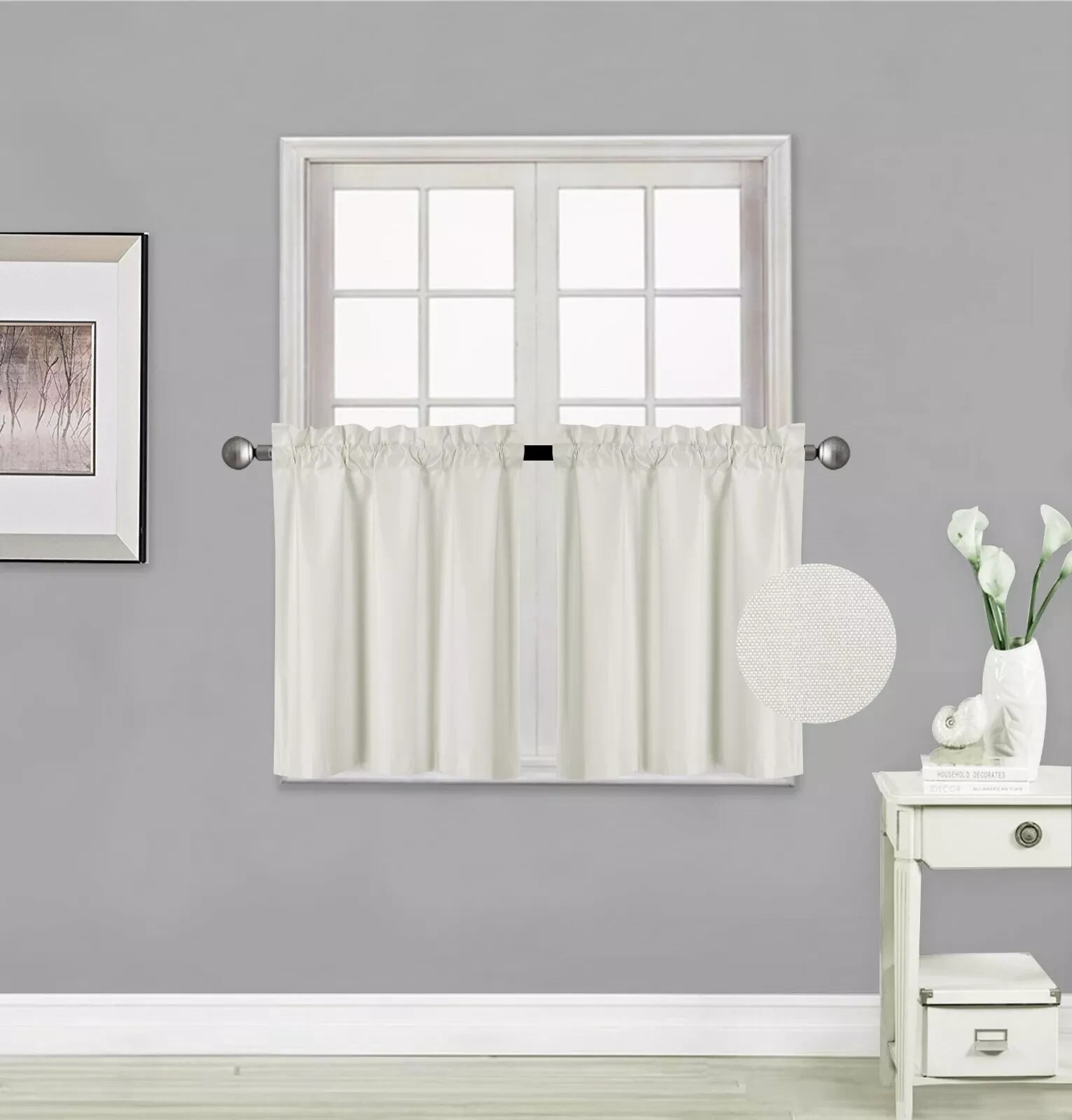 Kitchen Rod Pocket Tier Window Curtain Panels Insulated 1 PAIR 20″x24″ Cream