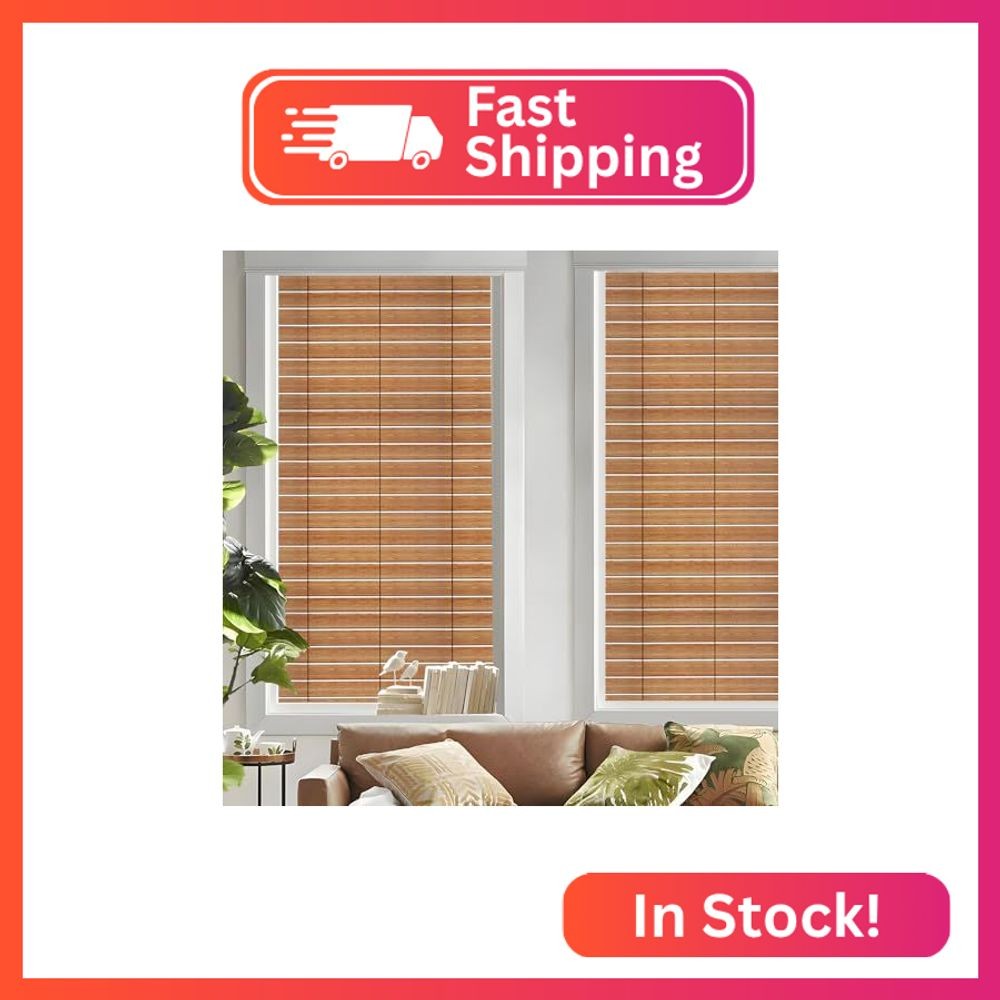 DKTIE Wooden Blinds Pattern Decorative Window Privacy Film, Sun Blocking Heat Co