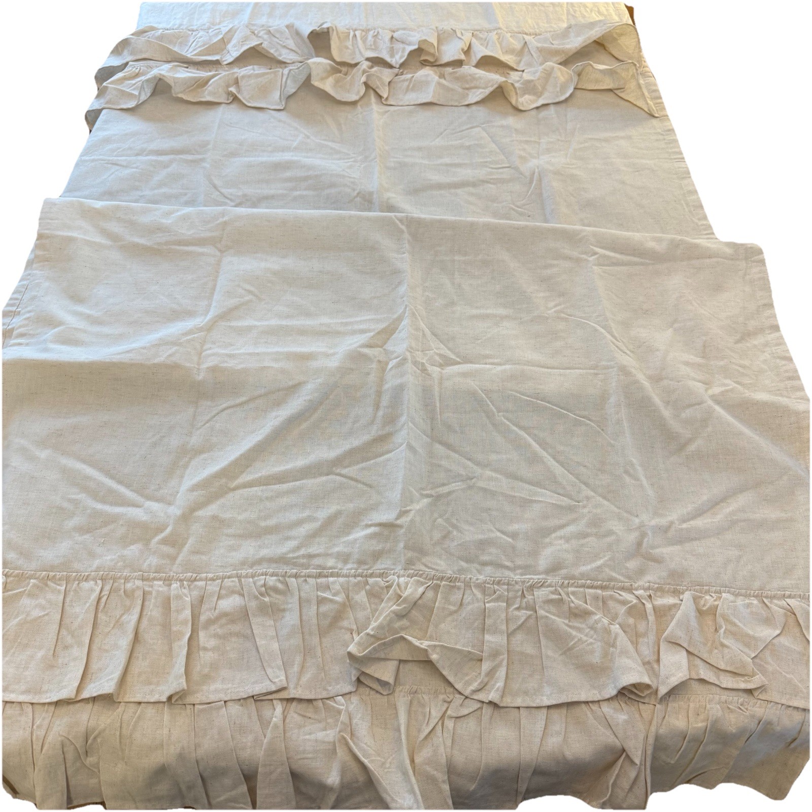 April & Olive Curtains Tan Linen Blend Ruffle Shabby Cottage Curtain Panel 82×40
