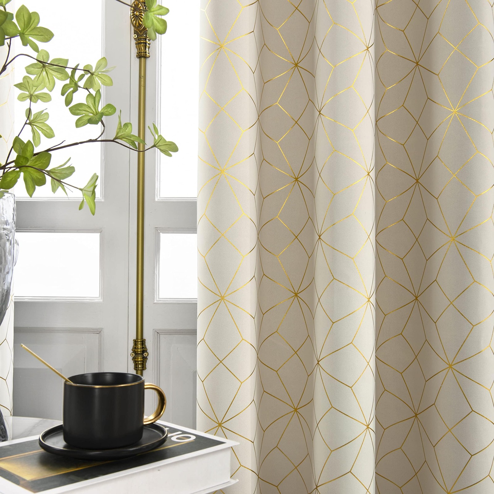 100% Blackout Curtains 108 Inches Long for Bedroom Living Room Moroccan Gold …