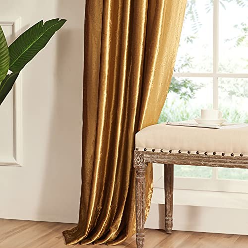 Curtains 96 inch for Living Room Velvet Blackout 52″W x 96″L (Pack of 2) Gold