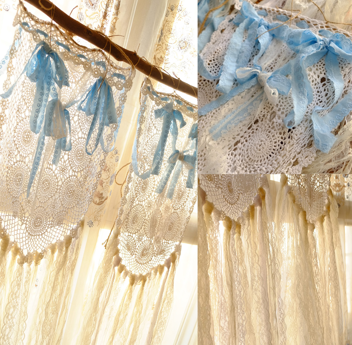 3.6′ Blue Ribbon Garland Wedding Romantic Birthday Backdrop Baby Shower Handmade