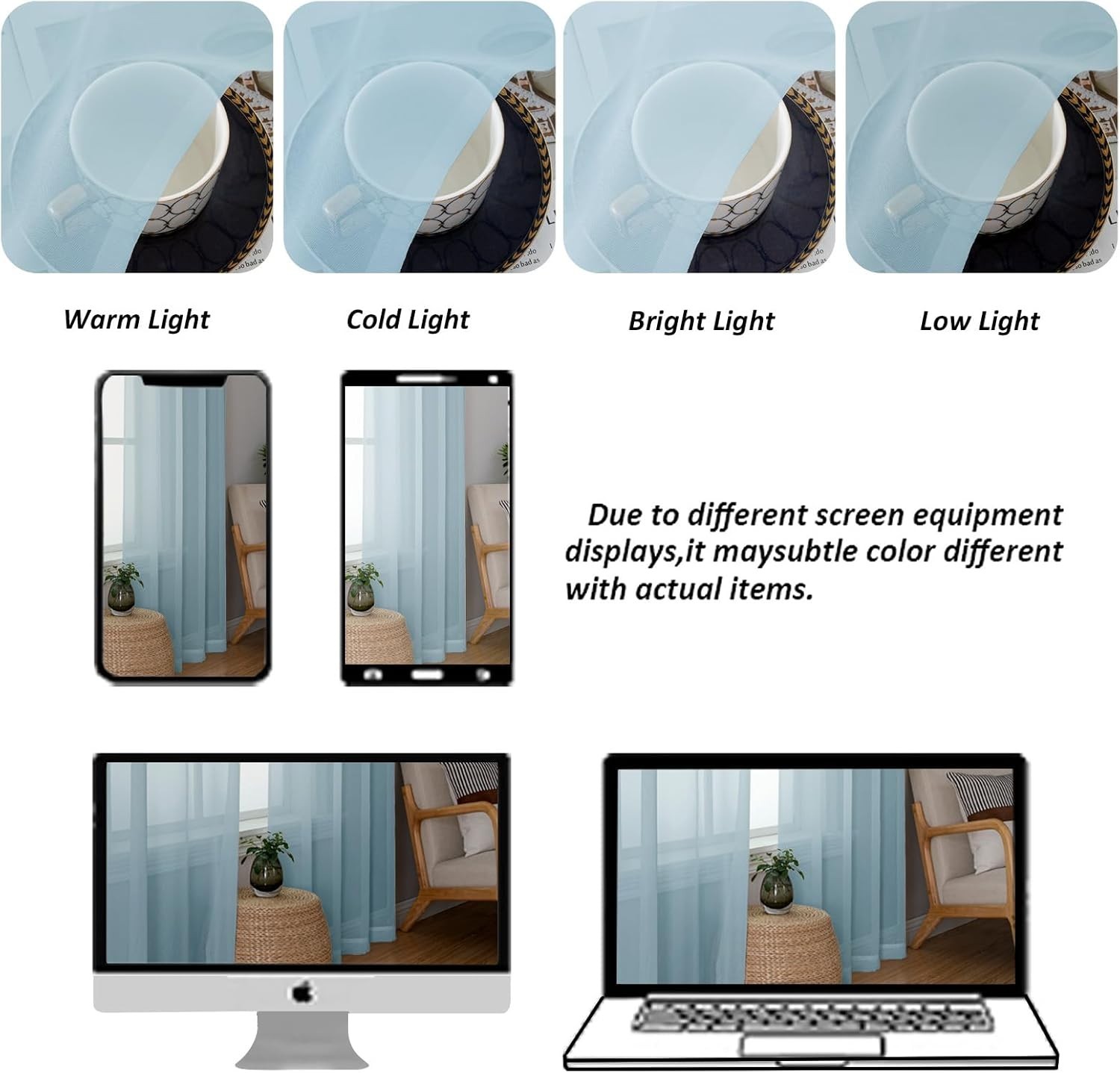 Sheer Valances for Windows 2 Pack, Small 42″W x 14″L (Pack of 2) Sky Blue