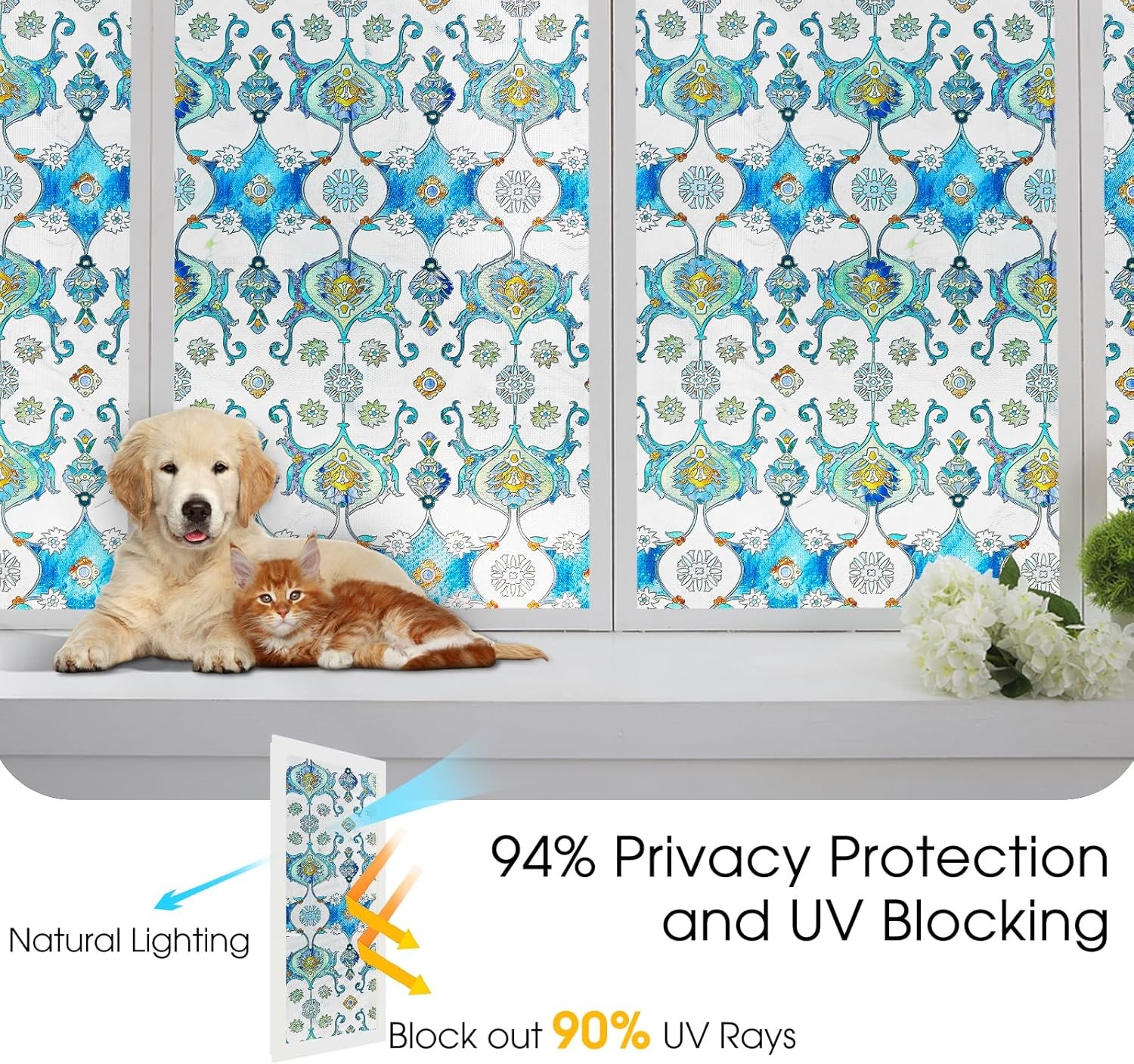Privacy Film Static Cling Stained Glass Window Film Decorative 17.7×39.4 Inch