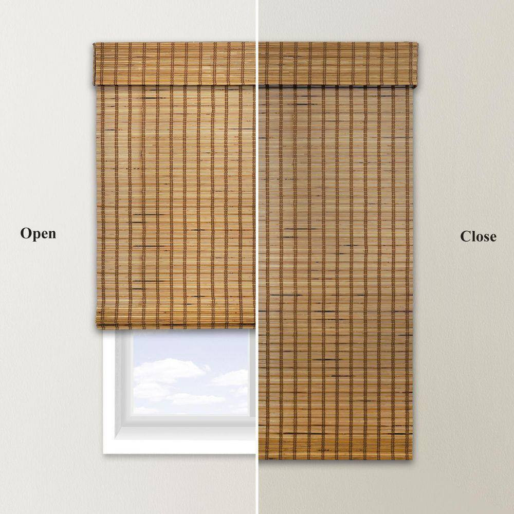 Natural Woven Light Filtering Cordless Bamboo Roman Shades for Windows, 46 In. W