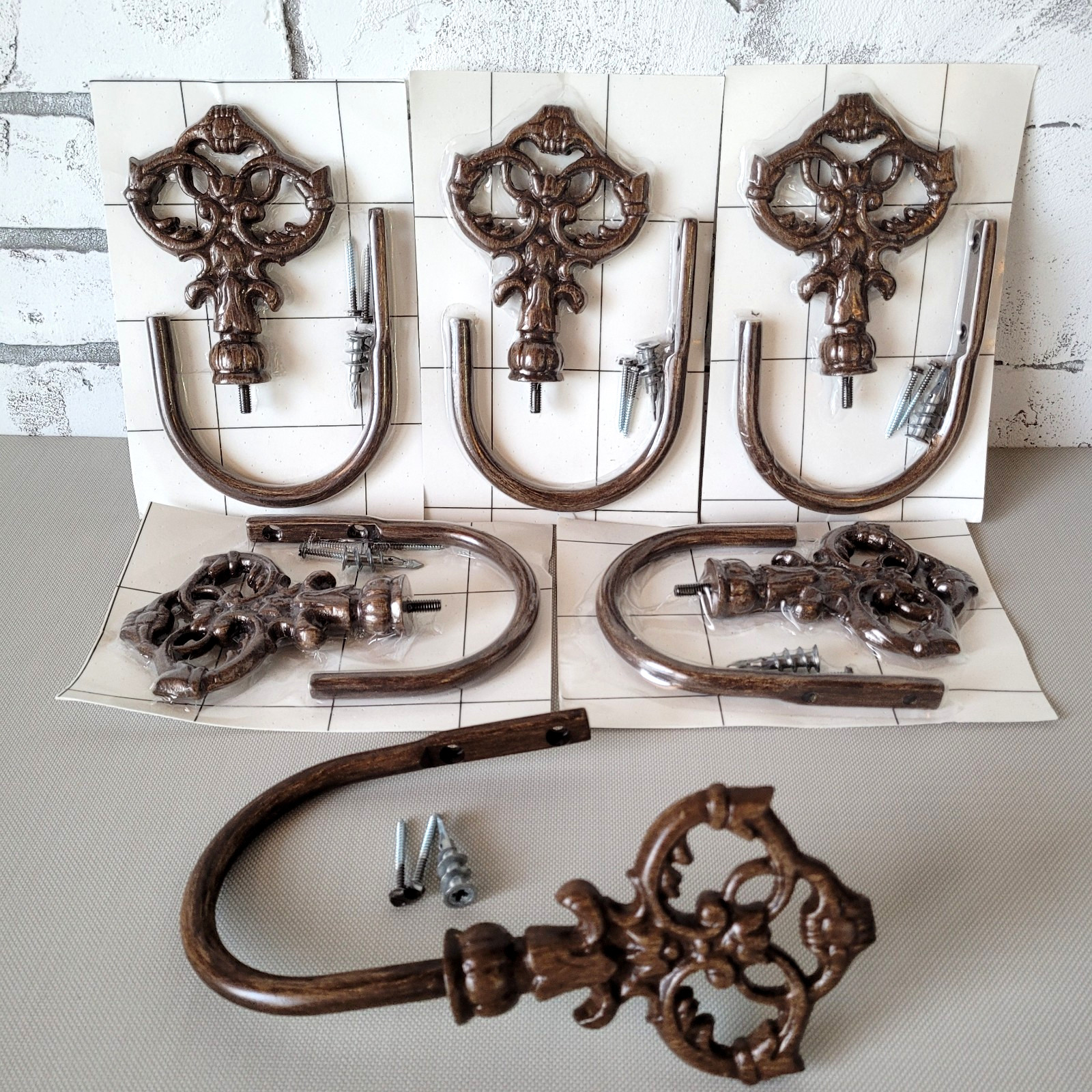 6 Vintage Curtain Drapery Tiebacks Pull Hold Back Ornate Metal Heavy 9″