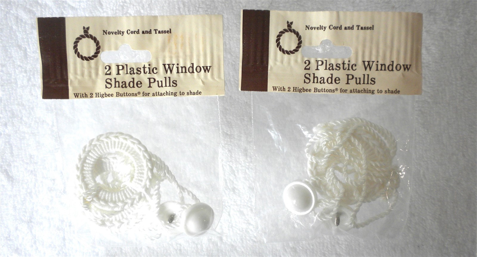 LOT 2 PACKS VTG NOVELTY CORD & TASSEL SHADE PULLS 1.5″ RING HIGBEE SCREW 9″ DROP