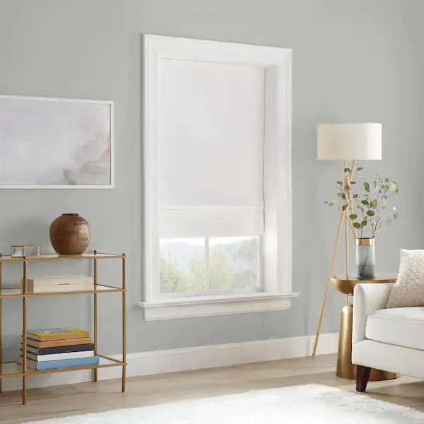 White Textured Solid Polyester 33 in. W x 64 in. L Blackout Cordless Roman Shade