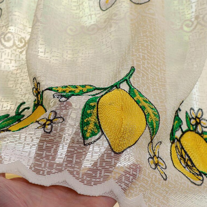 Lemon Embroidery Short Curtain Kitchen Living Room Cabinet Dust Curtain