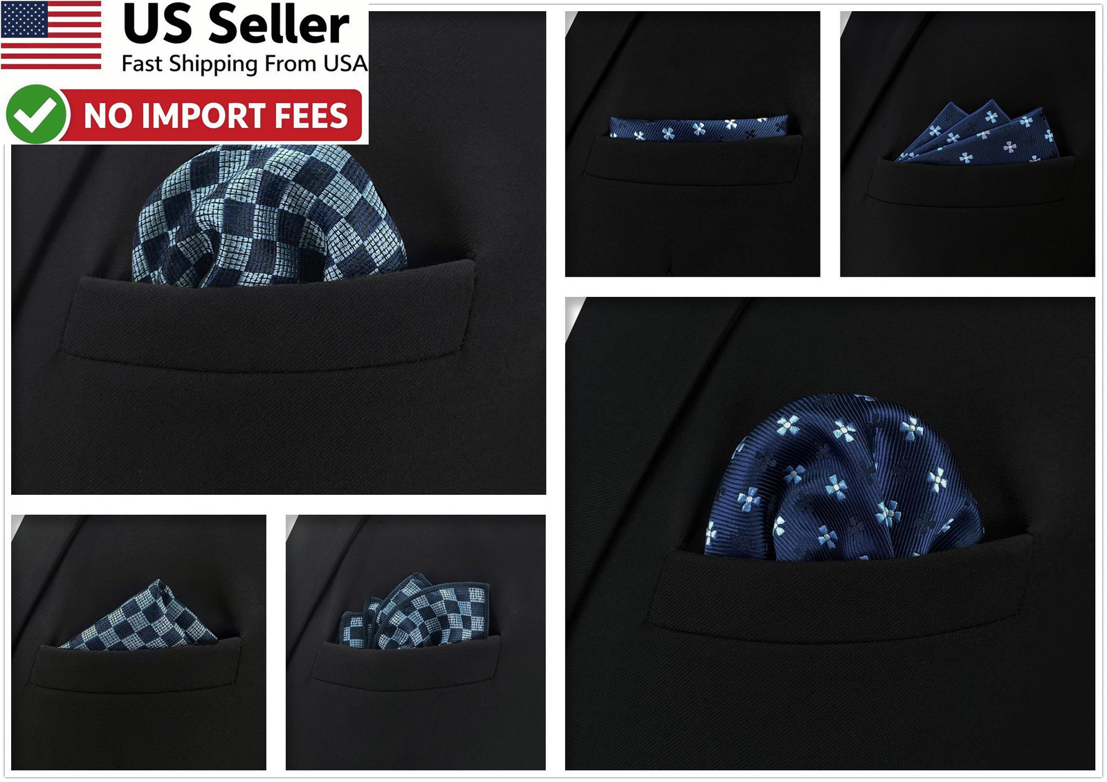 SHLAX&WING Assorted 5 Pieces Mens Silk Pocket Squares Handkerchiefs Set Lot