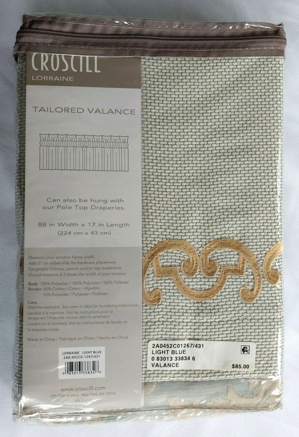 Croscill One Tailored Valance Lorraine Light Blue 88 x 17 in.