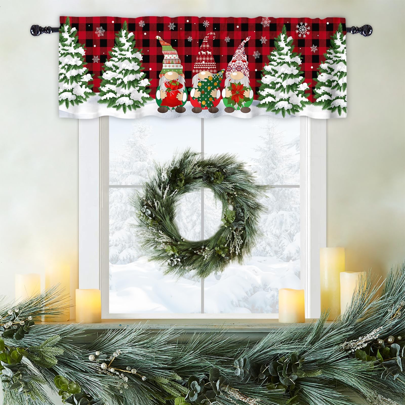 Christmas Valance for Windows Christmas Gnome Window Toppers Valances Rod Poc…