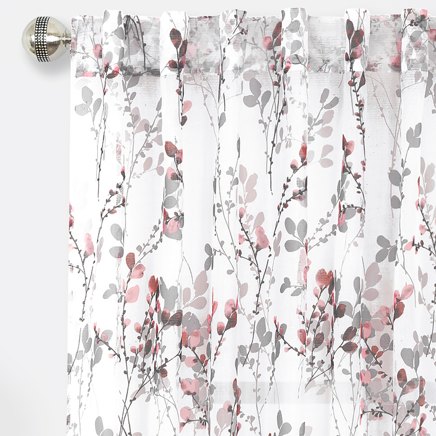 Blush Floral Semi Sheer Window Panel Shabby Chic Botanical Light Filter Curtain