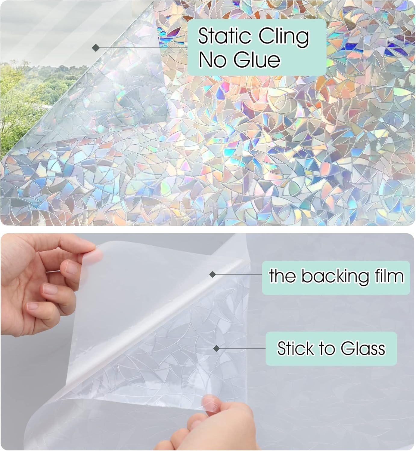 STATINT Stained Glass Window Privacy Film,UV Blocking Window Clings,Rainbow S…