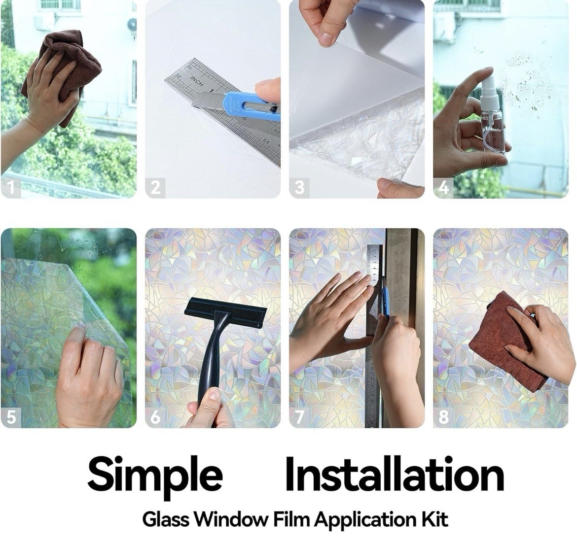 4 Rolls Rainbow Window Cling Privacy Film Static, 78.7”x17.5” Per Roll, Stained
