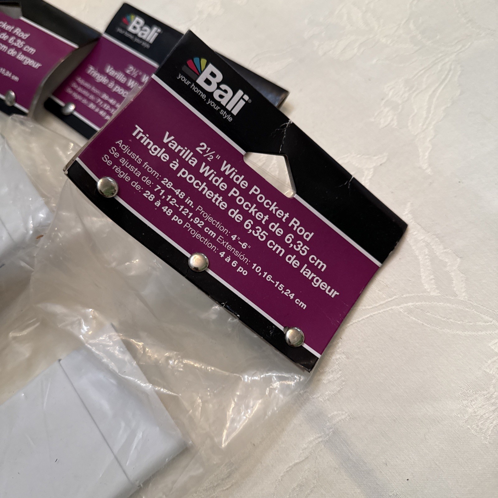 Bali 2-1/2″ Wide Pocket Curtain Window Panel Rod Size 28″- 48″ White Adjustable