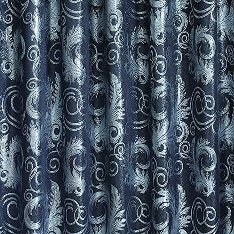 Jacquard Luxury Window 2 Panel Set Black Curtain with Attached Valance and Backi