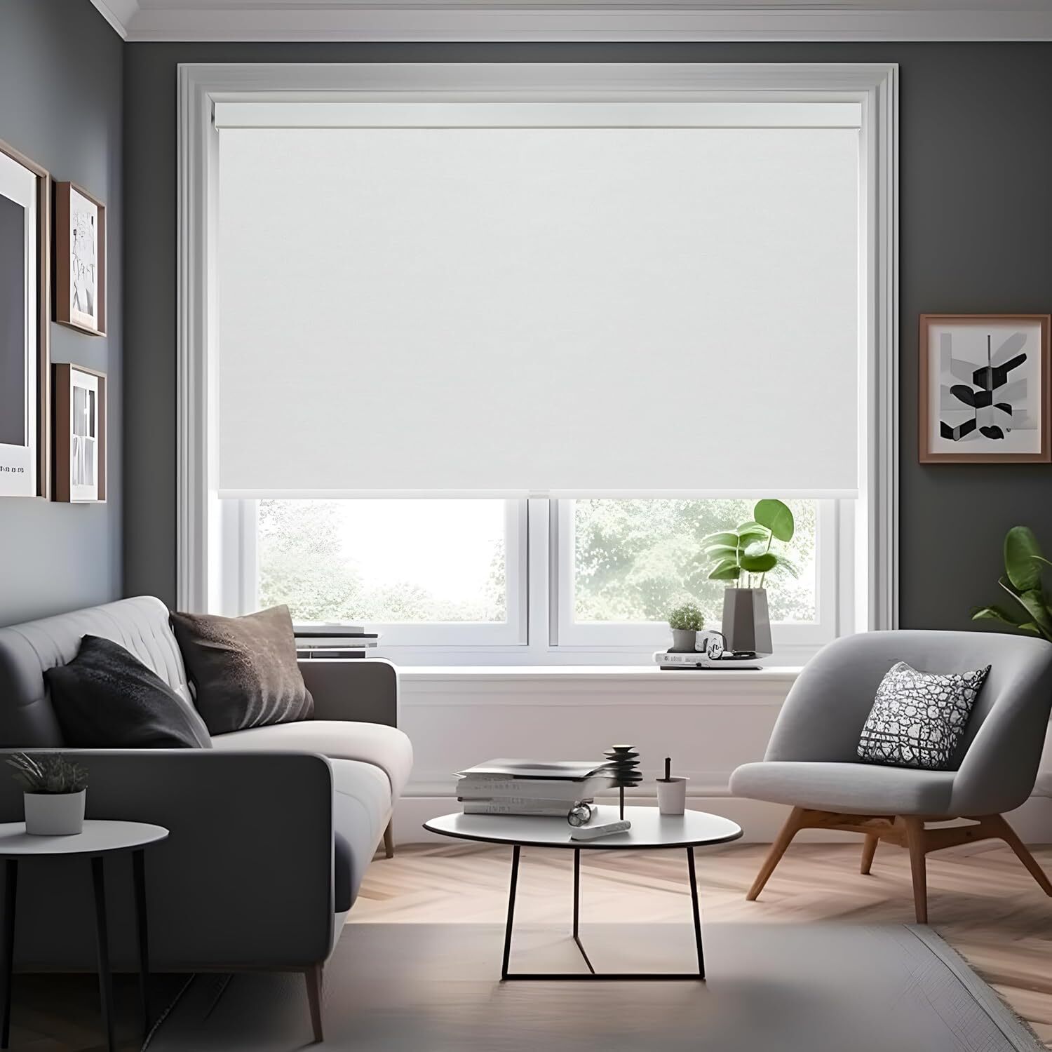Luxury Cordless Free Stop White Jacquard Blackout Roller Shades with Valance