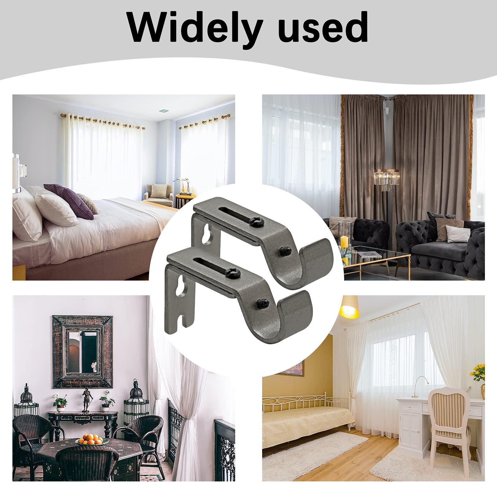 4 PCS Silver Gray Heavy Duty Adjustable Curtain Rod Brackets 5/8 to 3/4 Inch
