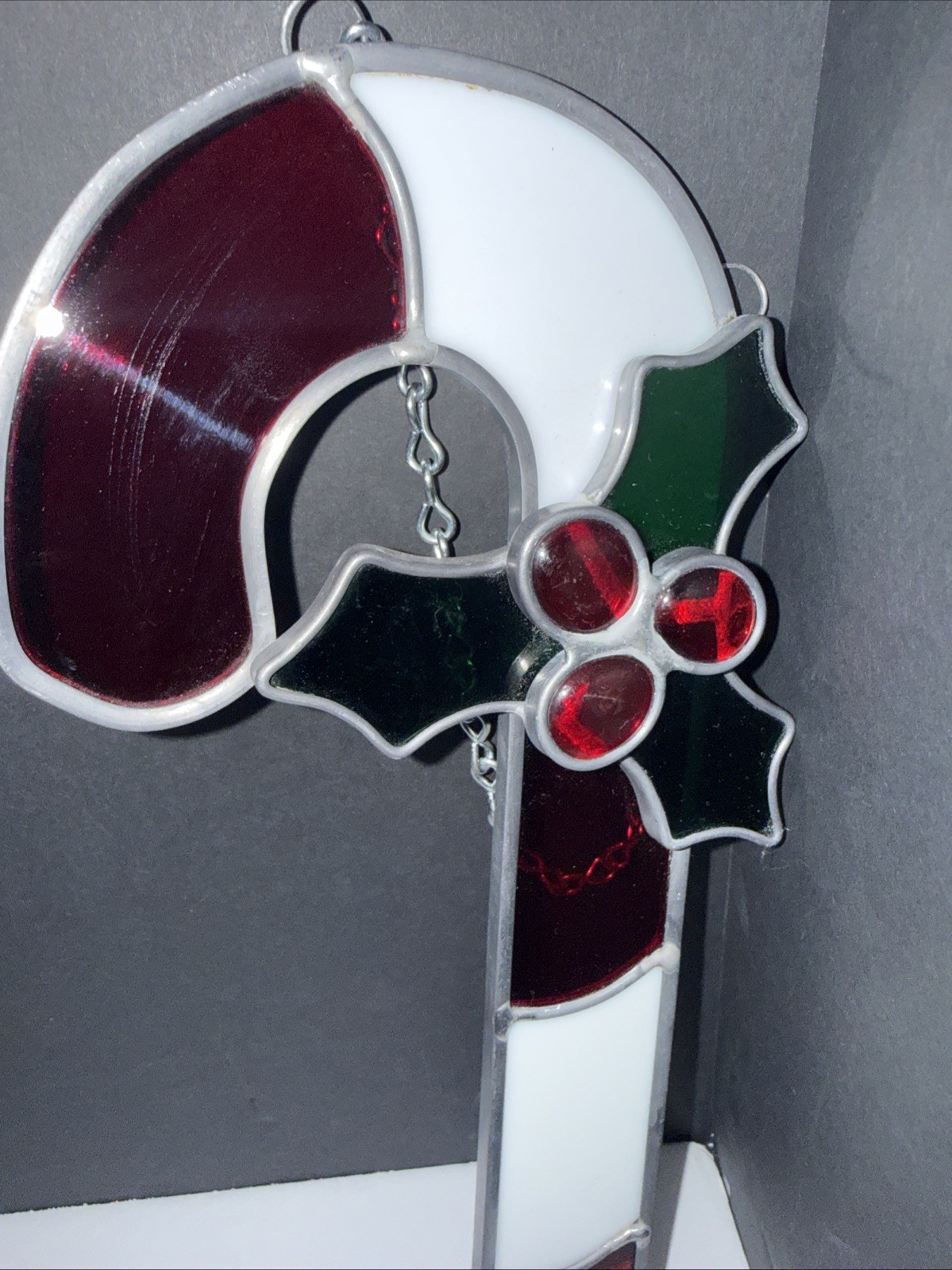 Candy Cane Stain Glass Hanging Window SunCatcher Wall Art Piece Christmas 11”