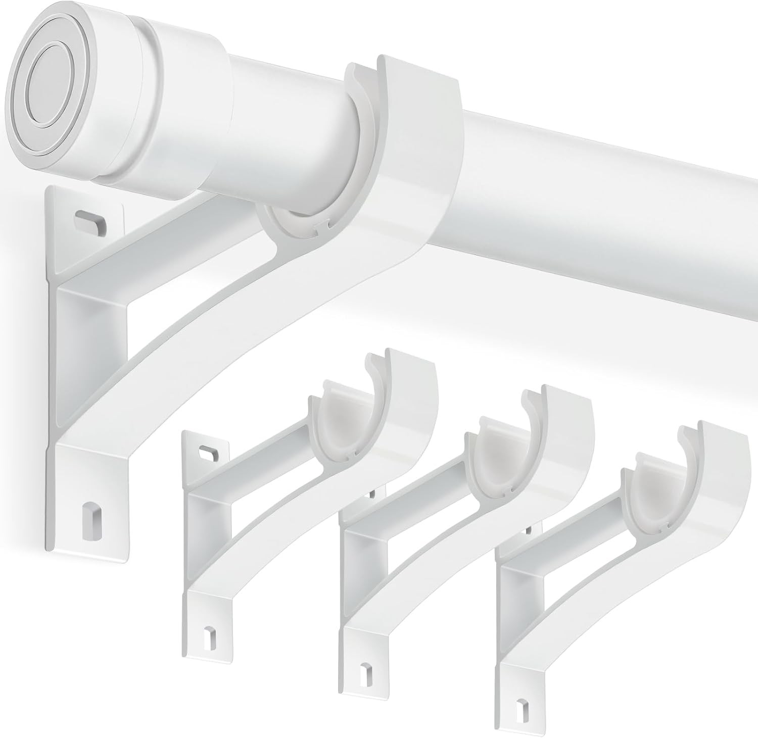 Curtain Rod Brackets Set of 4 White Heavy Duty Single Rod Holders Hooks 1 Inch