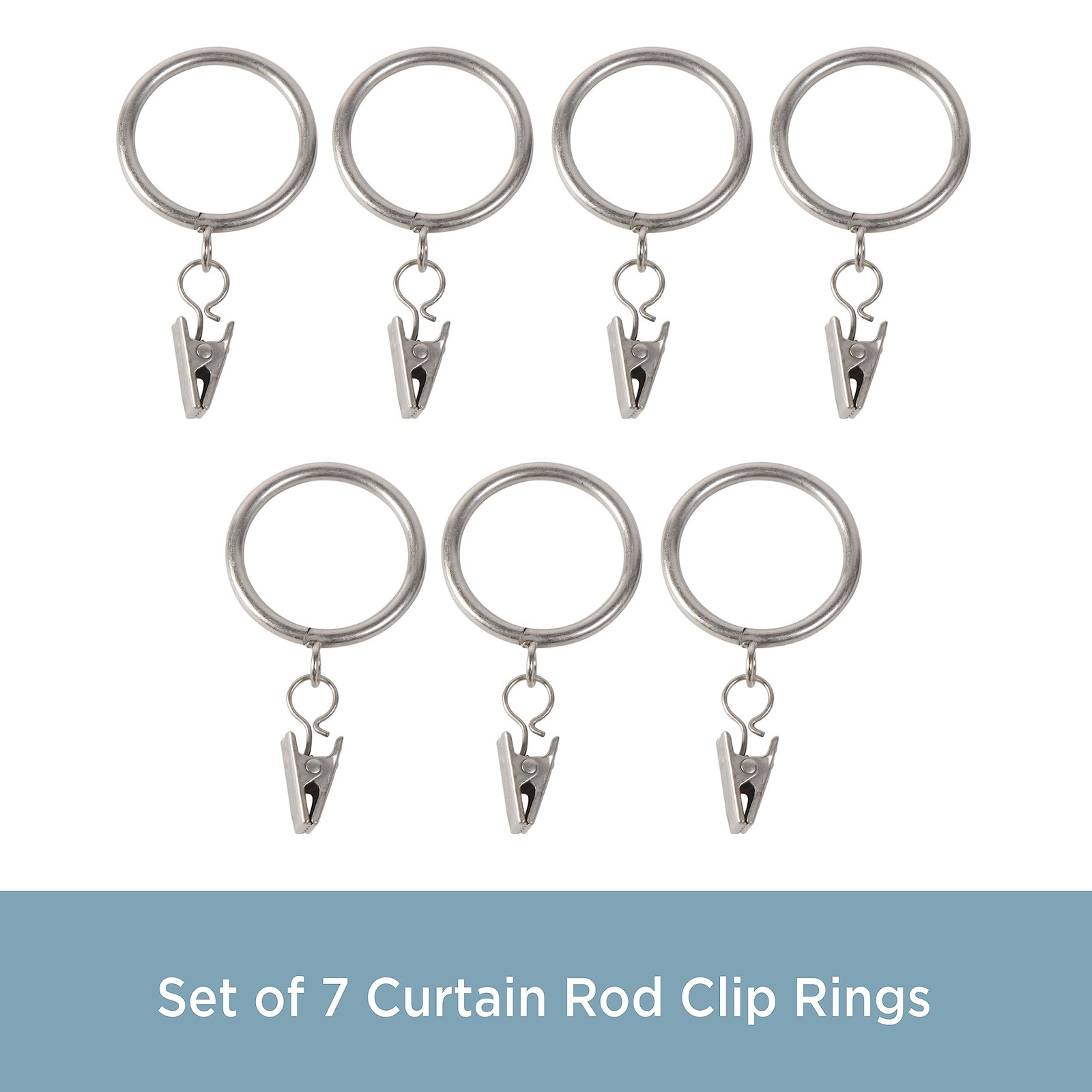 Classic Clip Rings For Rods Up To 1Inch Diameter Satin Nickel 7 Pack