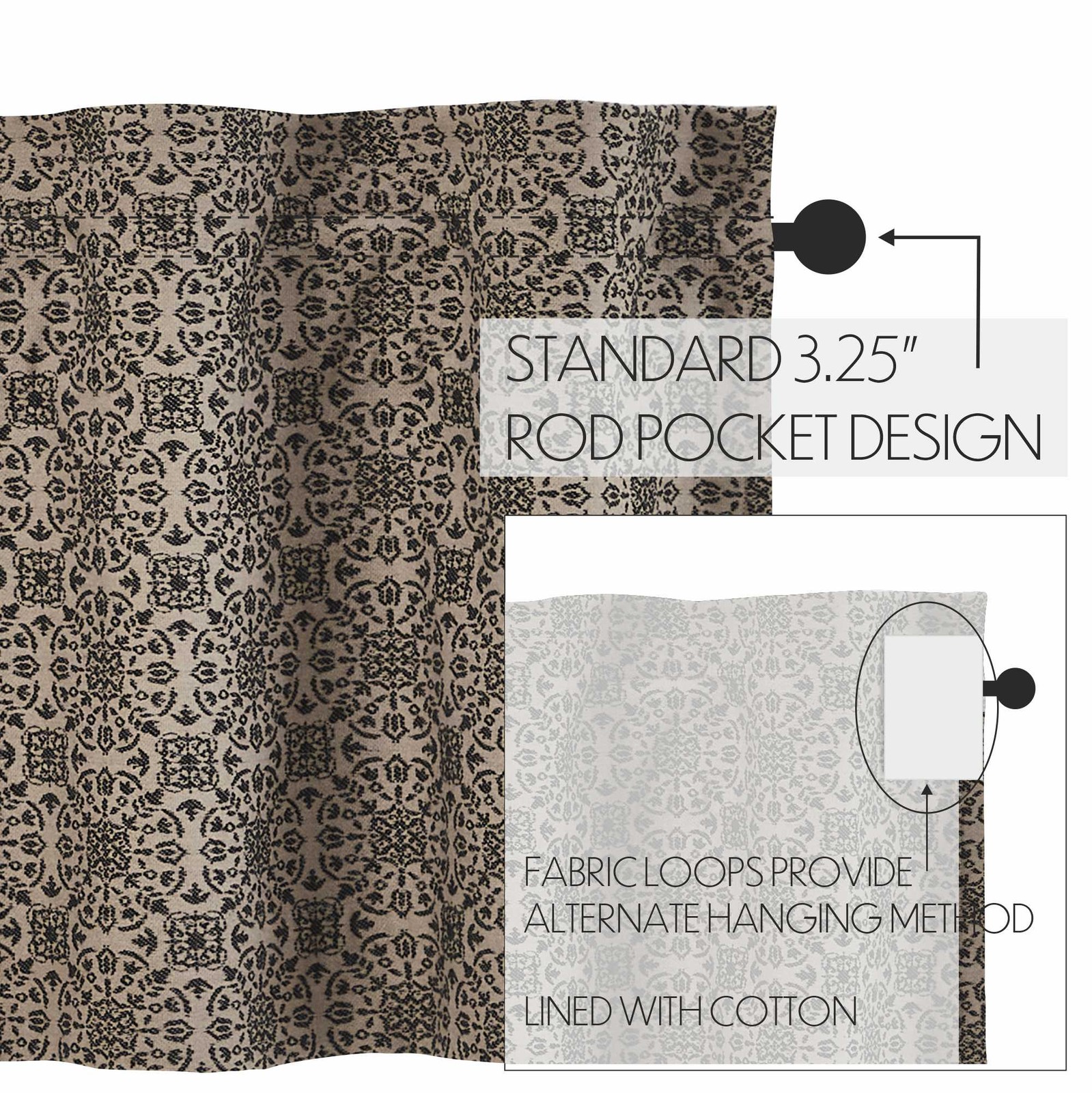 Custom House Black Tan Jacquard Valance 18×60 VHC Brands