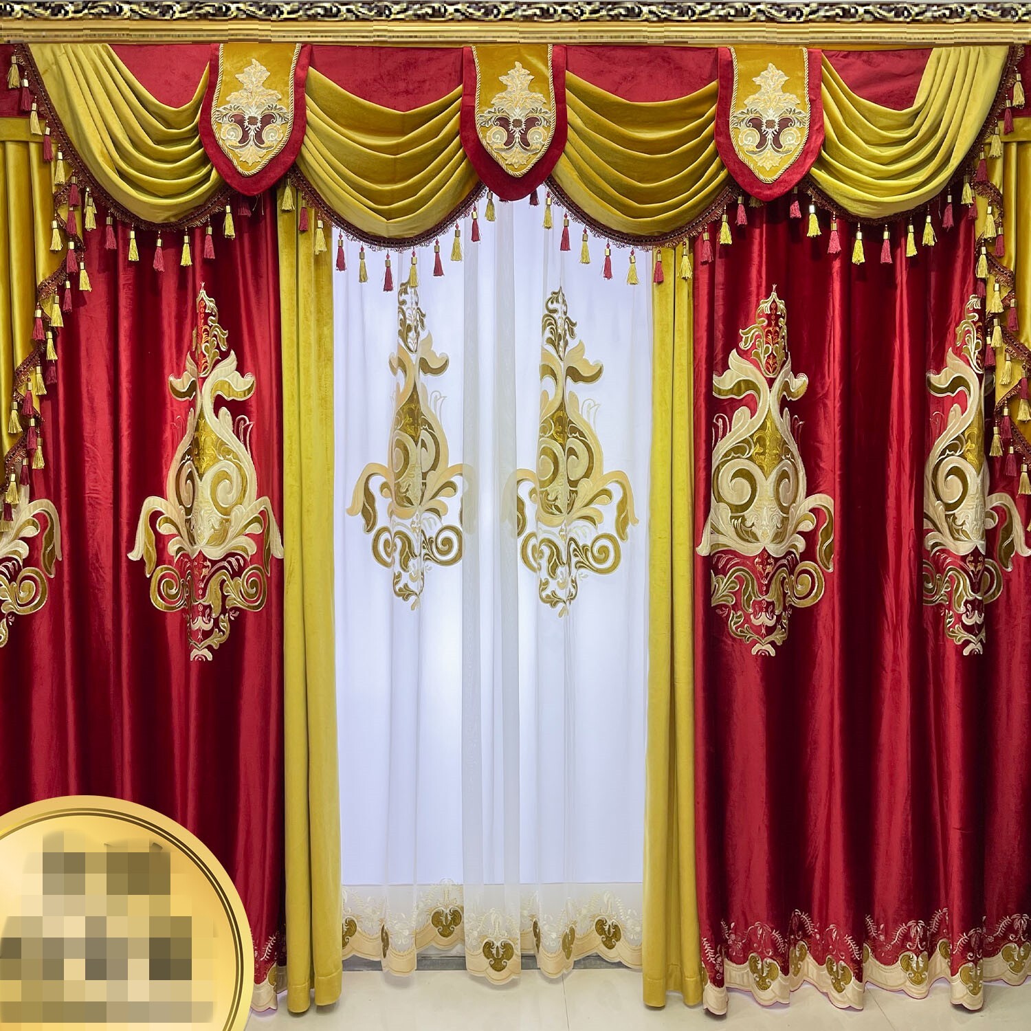 Gorgeous flannelette wine red embroidery velvet cloth curtain valance C2110