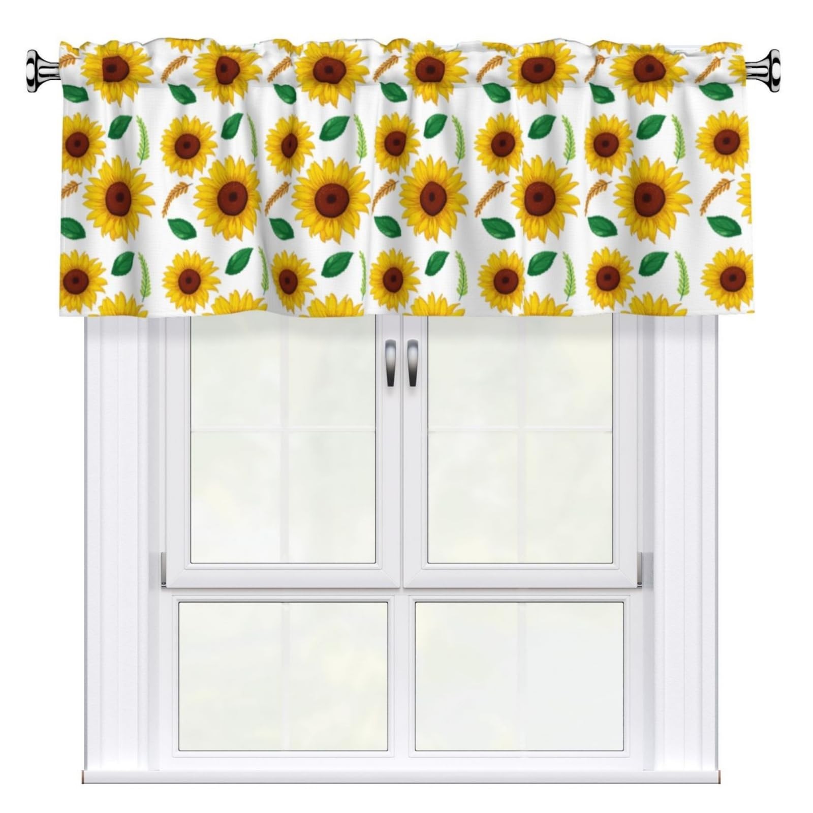 2 Pack Valances for Windows, Rod Pocket Valance for Windows Kitchen Sunflower
