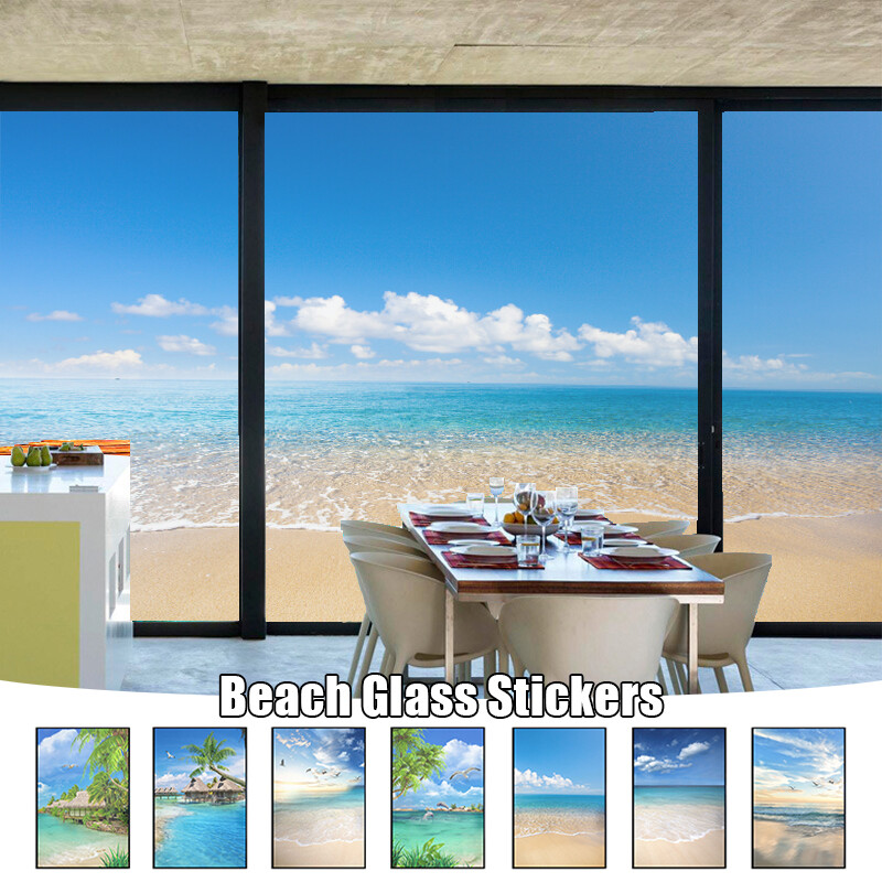 Beach&Ocean Scenery Window Film Decoration Stained Glass Sticker Decor