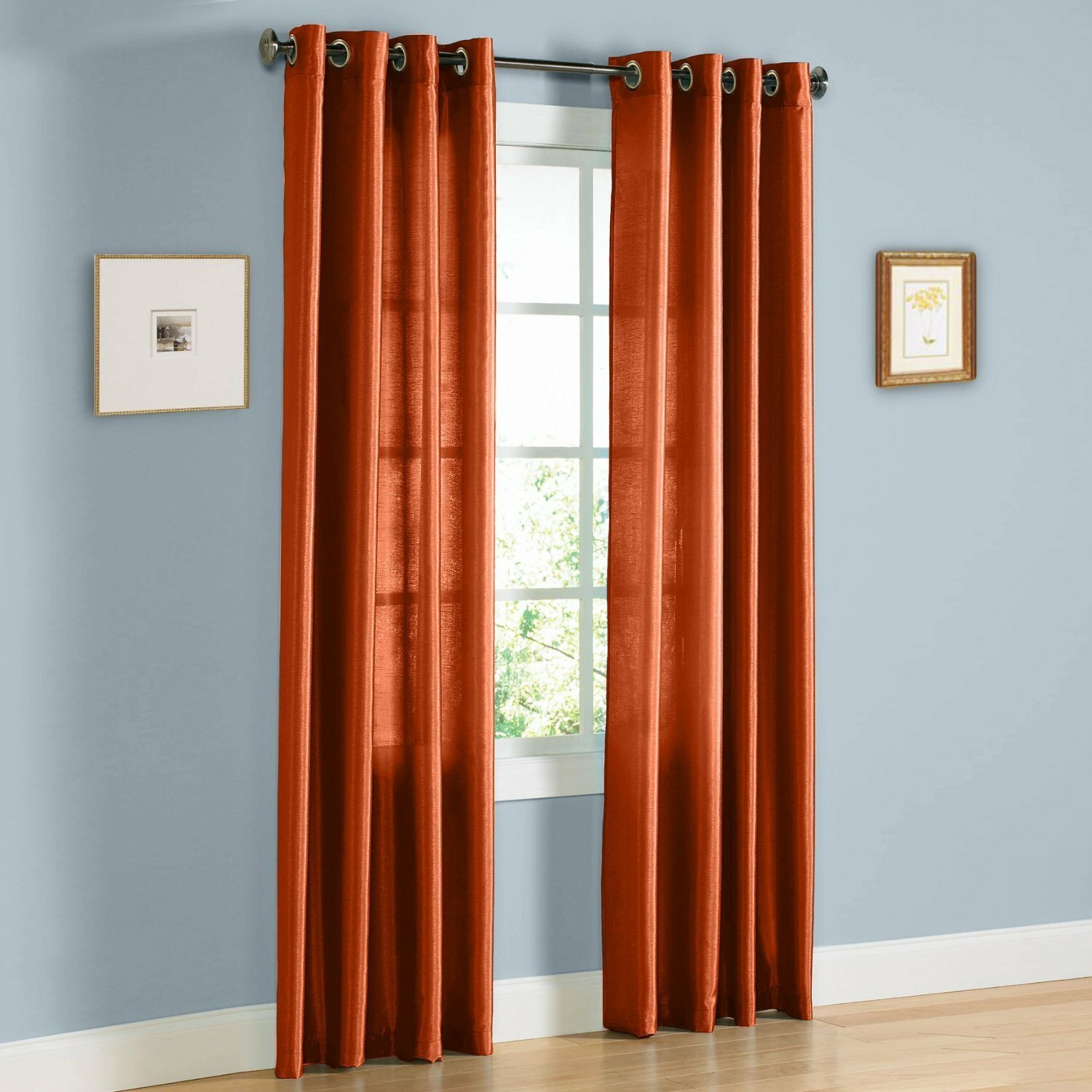 FAUX SILK Window Treatments Curtains MIRA GROMMETS 63″ 84″ 108″ RUST