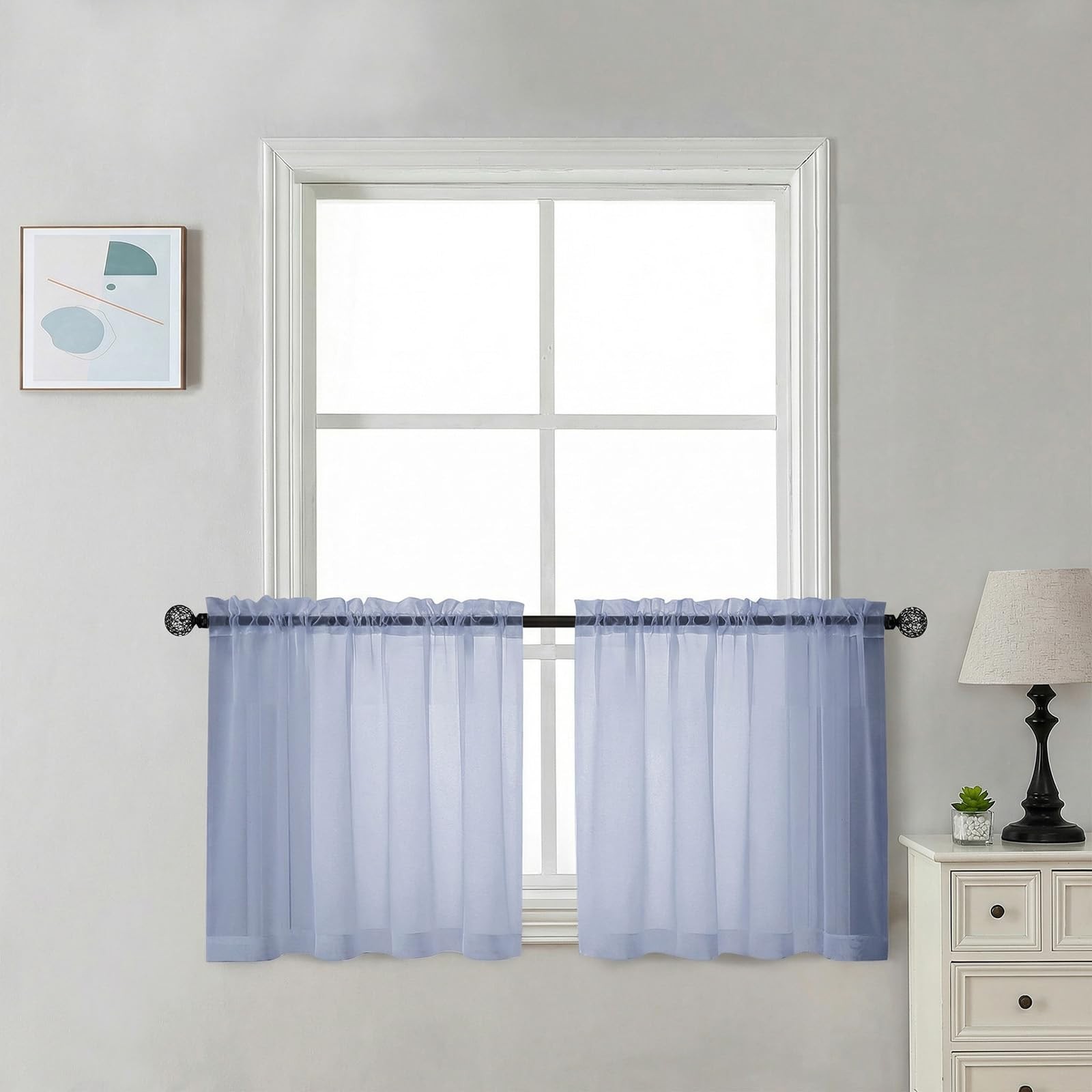 Sheer Tier Curtains 24 Inch Length – Small Window Kitchen Curtains for Bathroom