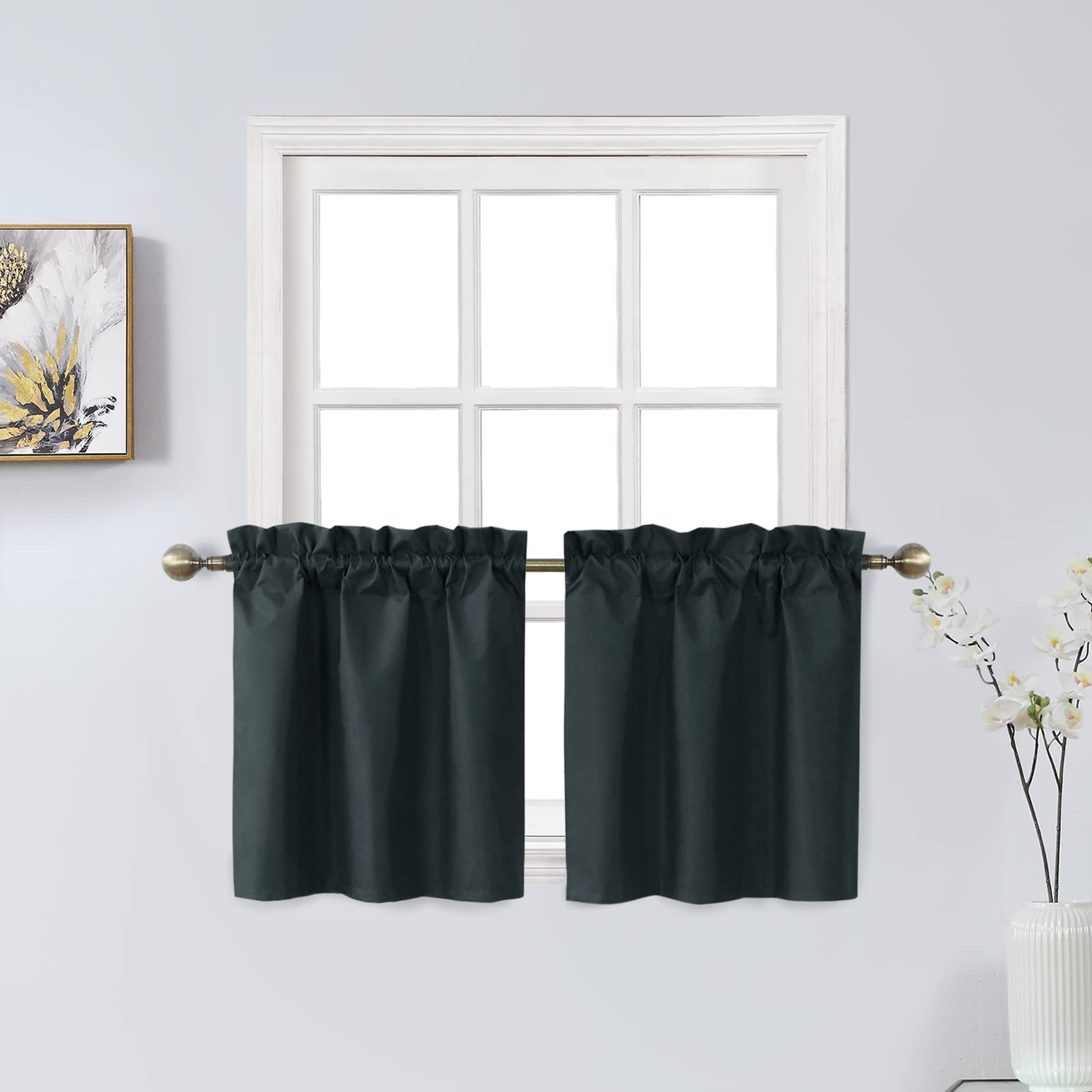 Rod Pocket Tier Curtains for Small Windowâ€”26″W x 24″Lâ€”Pack of 2â€”Black
