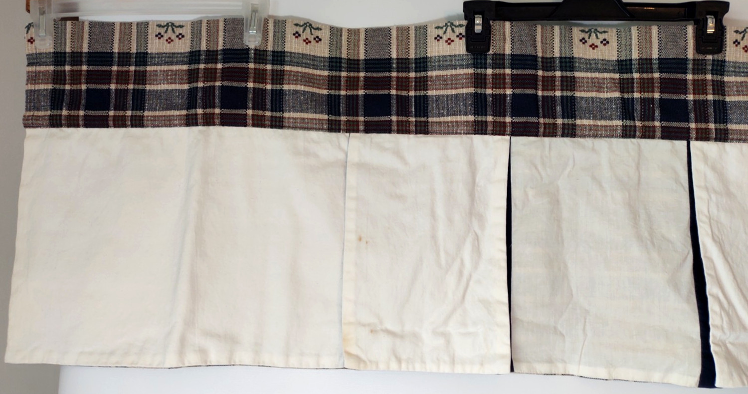 2 Rustic Country Plaid Checked Valances with Buttons & Flowers~56 in x 17 in