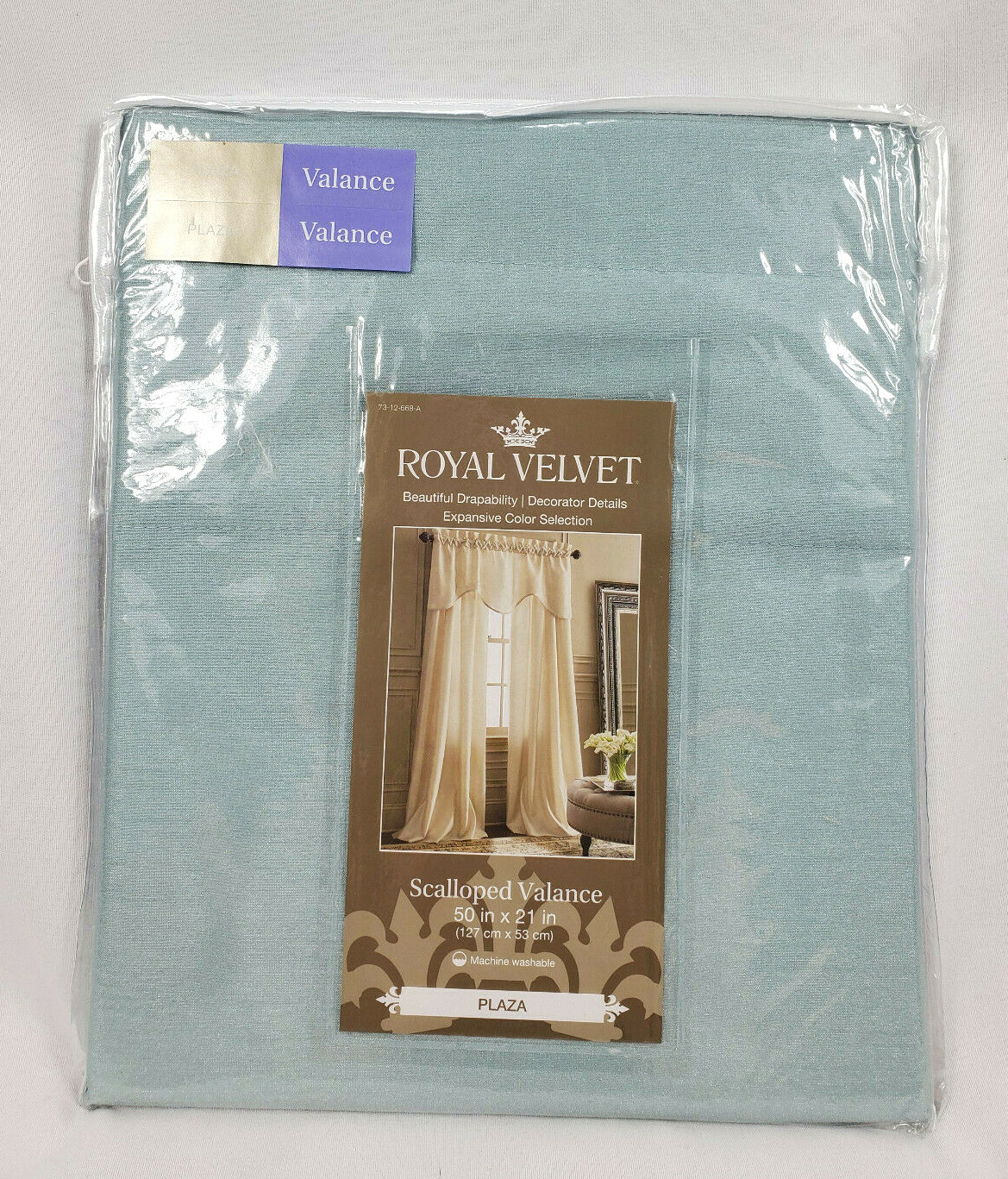 Royal Velvet Seamist Blue Plaza Thermal Lined Scalloped Valance, 50″x21″