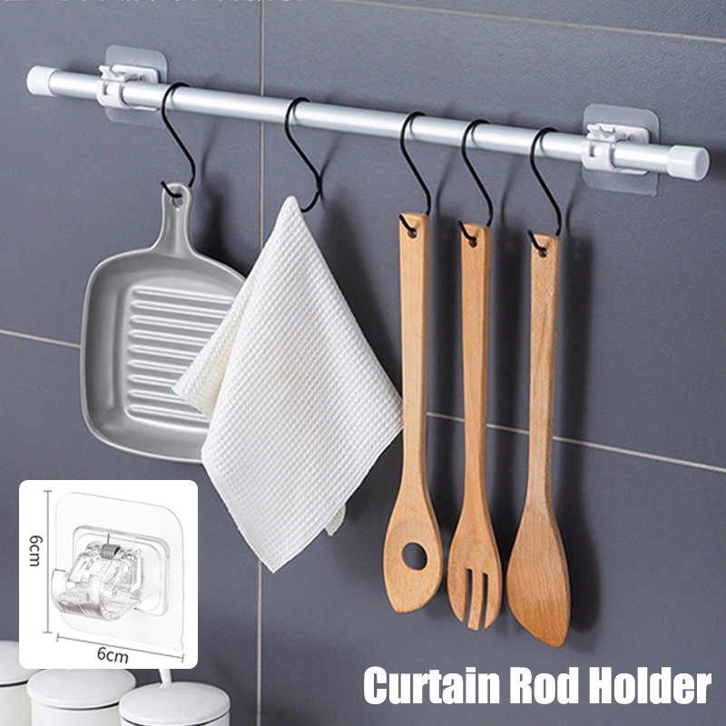 Curtain Rod Holder Self Adhesive Bracket Rod Holds Most Rods No Drilling 1-16pcs