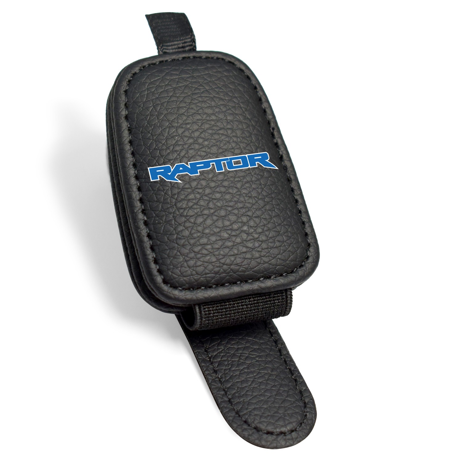 Ford Raptor in Blue Rectangle Black Leather Magnetic Sunglass Sun Visor Holder