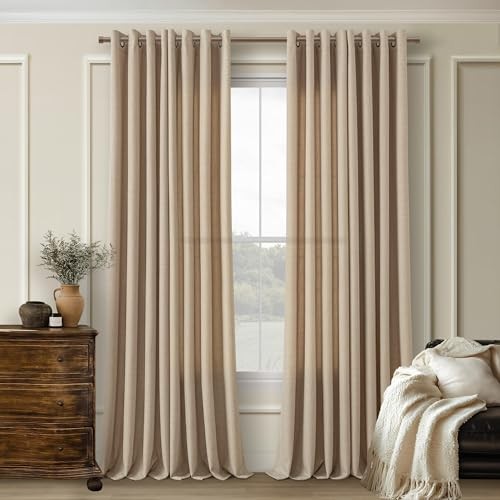 Tan Brown Curtains 90 Inches Long for Bedroom 52″W x 90″L (Pack of 2) Dark Flax