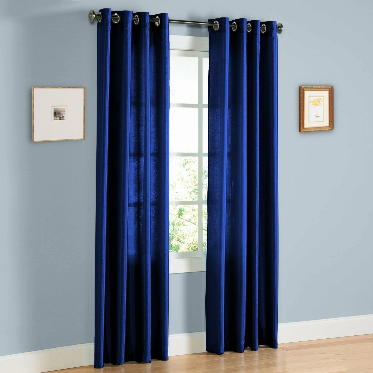 FAUX SILK Window Treatments Curtains MIRA GROMMETS 63″ 84″ 95″108″ NAVY BLUE