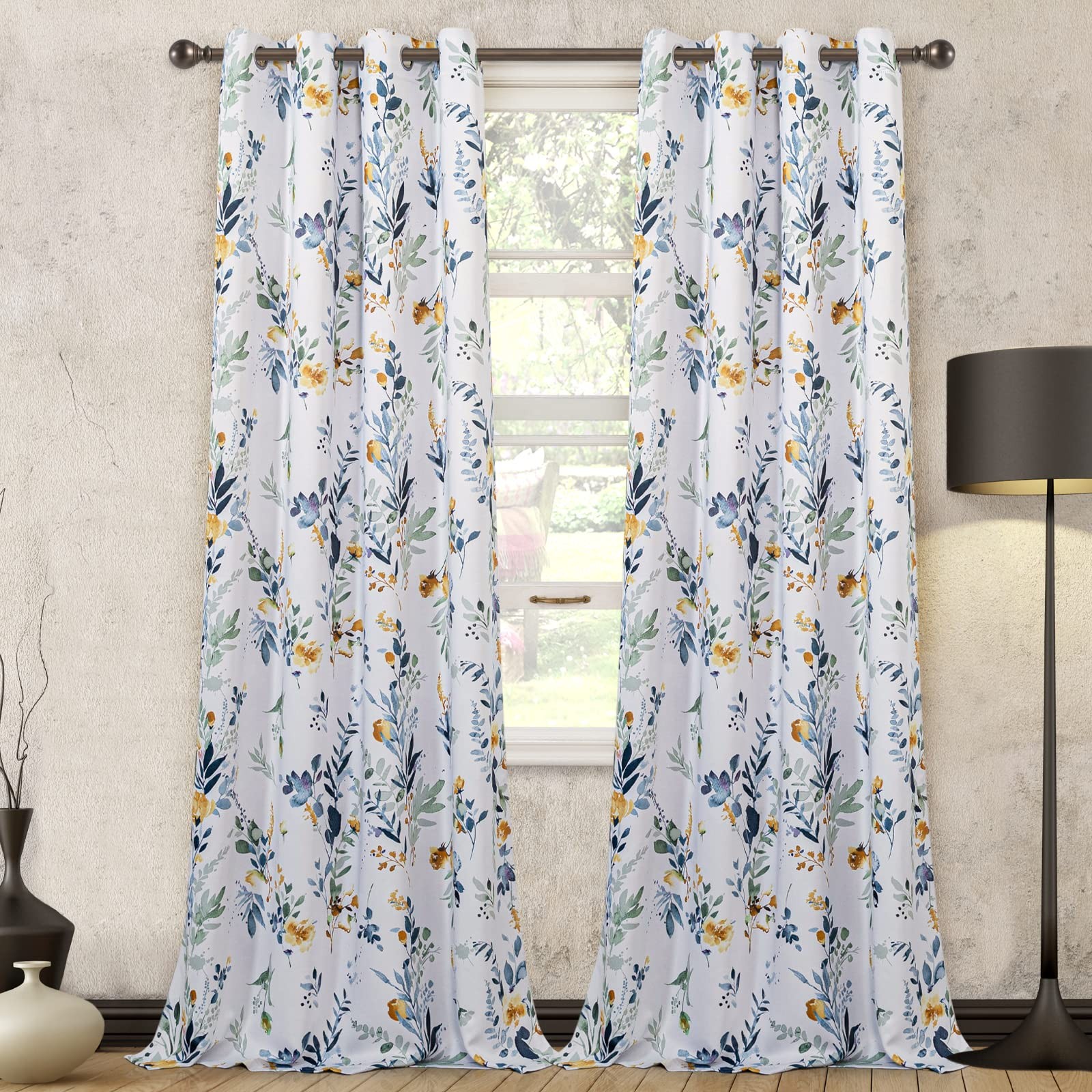 MYSKY HOME Floral Curtains 84 inches Long Living Room Curtains Room Darkening…