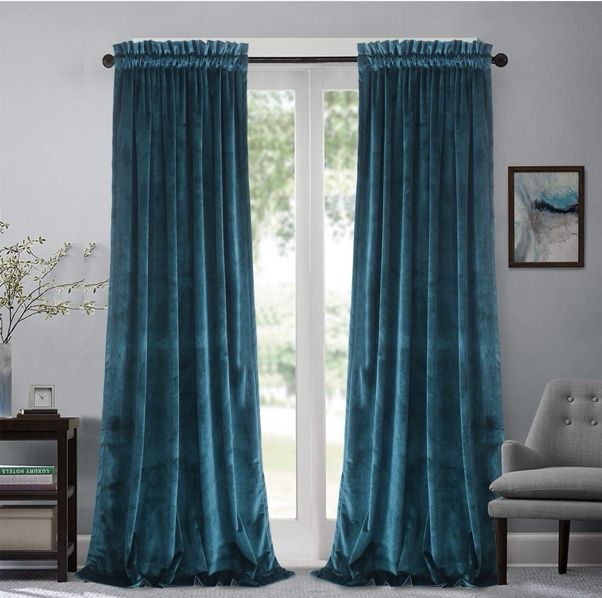 Roslynwood Velvet Peacock Blue Curtain 84 inches Long