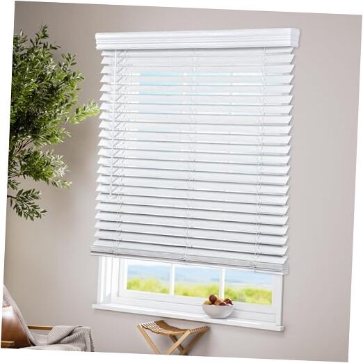 Cordless Faux Wood Blinds with Crown Valance, Room Darkening 31″W x 36″H White