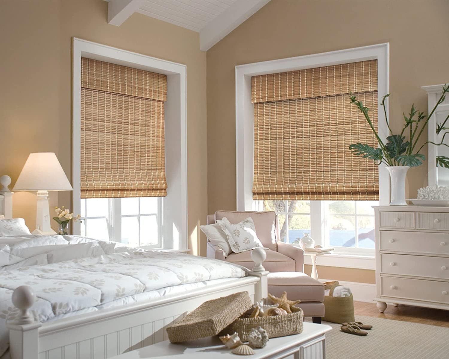 LazBlinds No Tools No Drill Cordless Bamboo Roman 25” W x 64” H, Brown