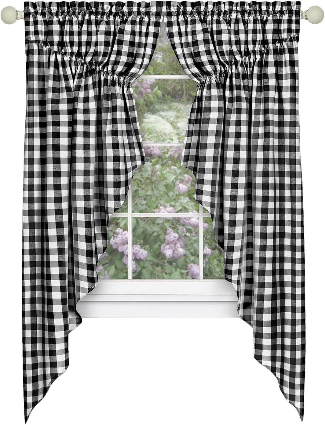 Buffalo Check Gathered Swag Window Curtain Pair – 72 Inch Width, 63 Inch Length