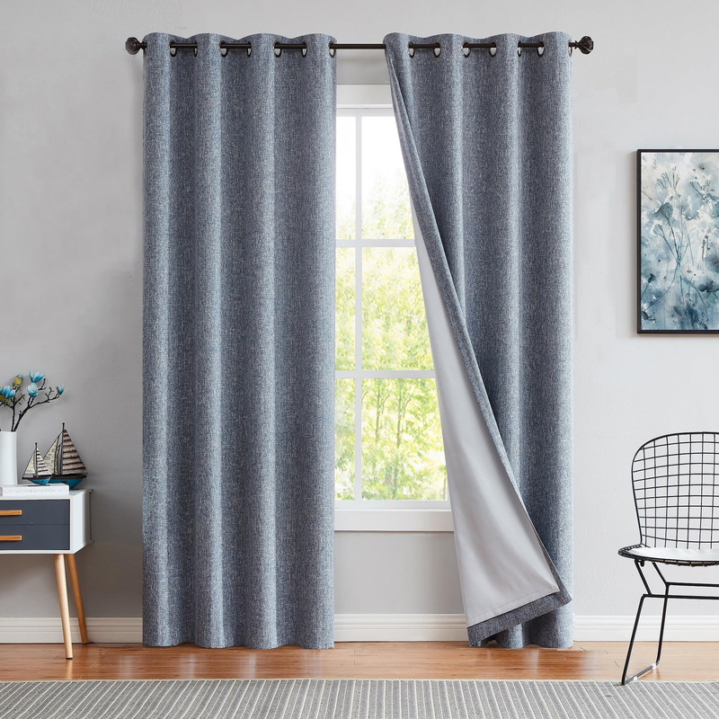 Central Park Navy Full Blackout Curtain Panel Rayon Blend Thermal Insulated