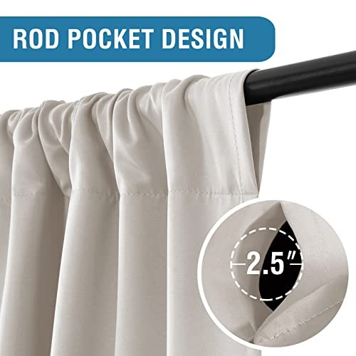 100% Blackout Tie Up Curtains for 42″W x 45″L (Pack of 1) Pumice Stone