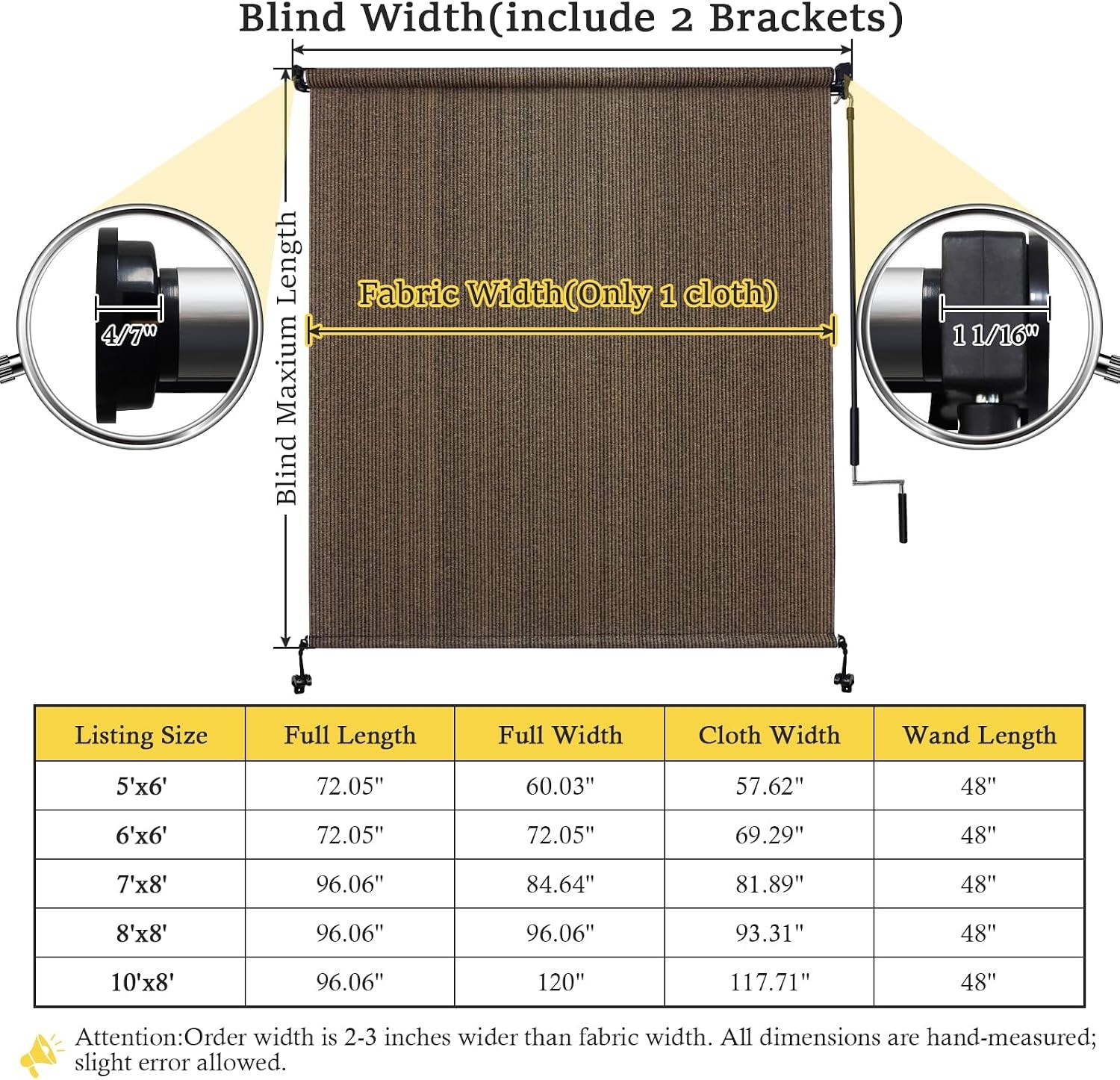 10′ W x 8′ H Outdoor Roller Shades, Cordless Patio Roll Up Outdoor Blinds with 2