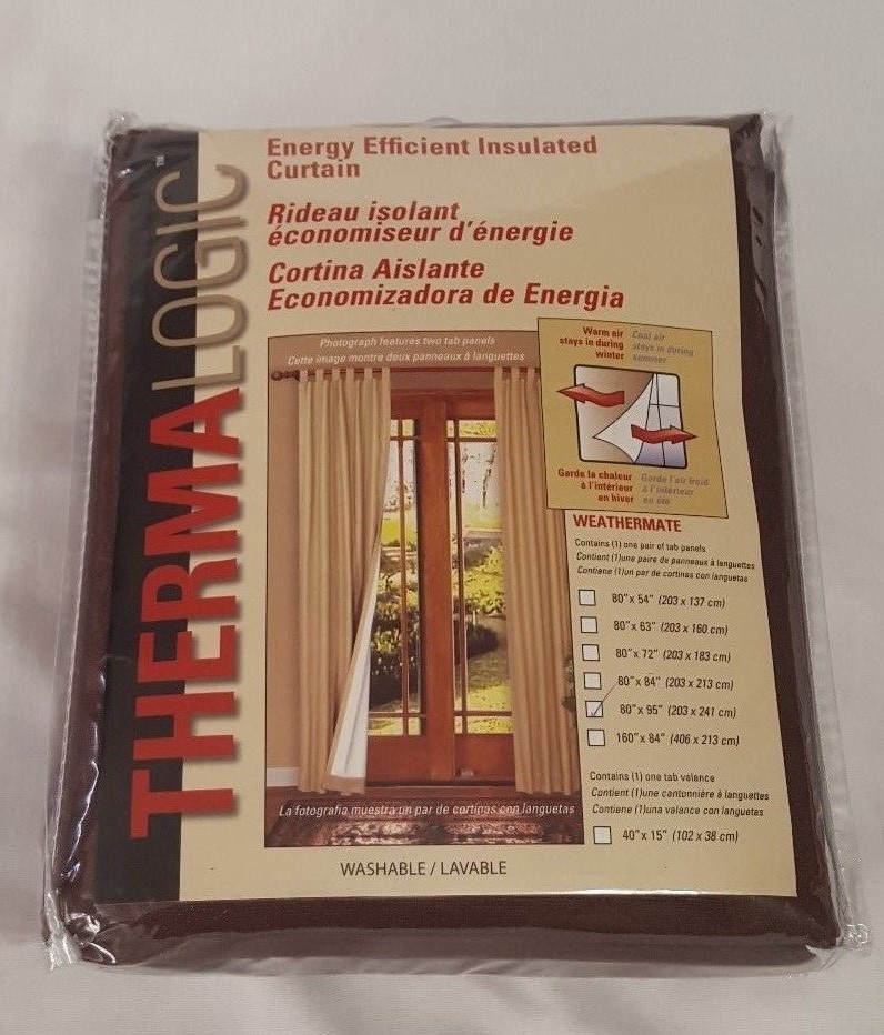 2 Thermalogic Energy Efficient Insulated Brown Window Panel Curtains 40″X95″